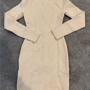 Fendi Cream Ribbed Bodycon Cocktail Dress